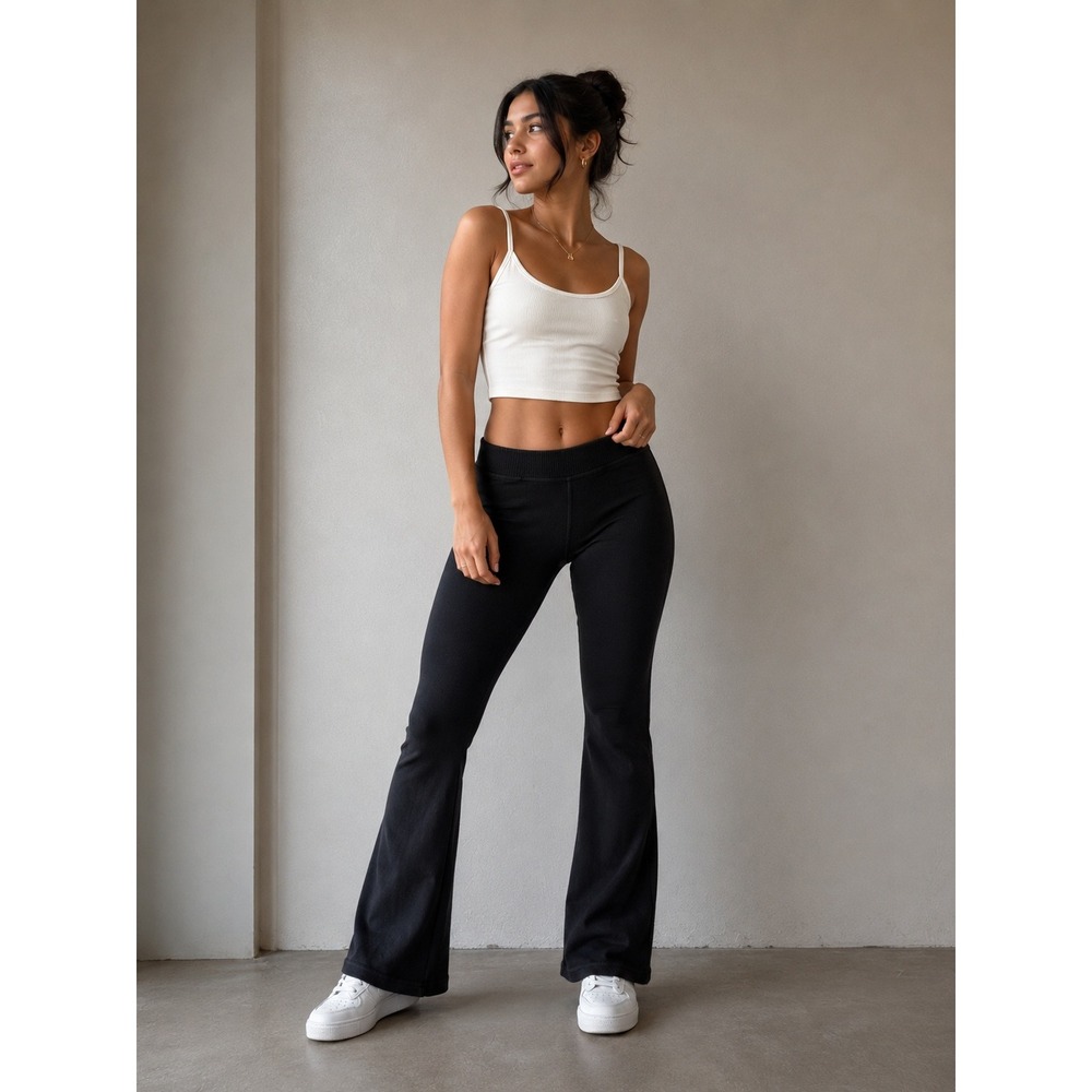 Offline by Aerie Womens Flare Leggings XS Black Ribbed High Rise Yoga Pants Y2K